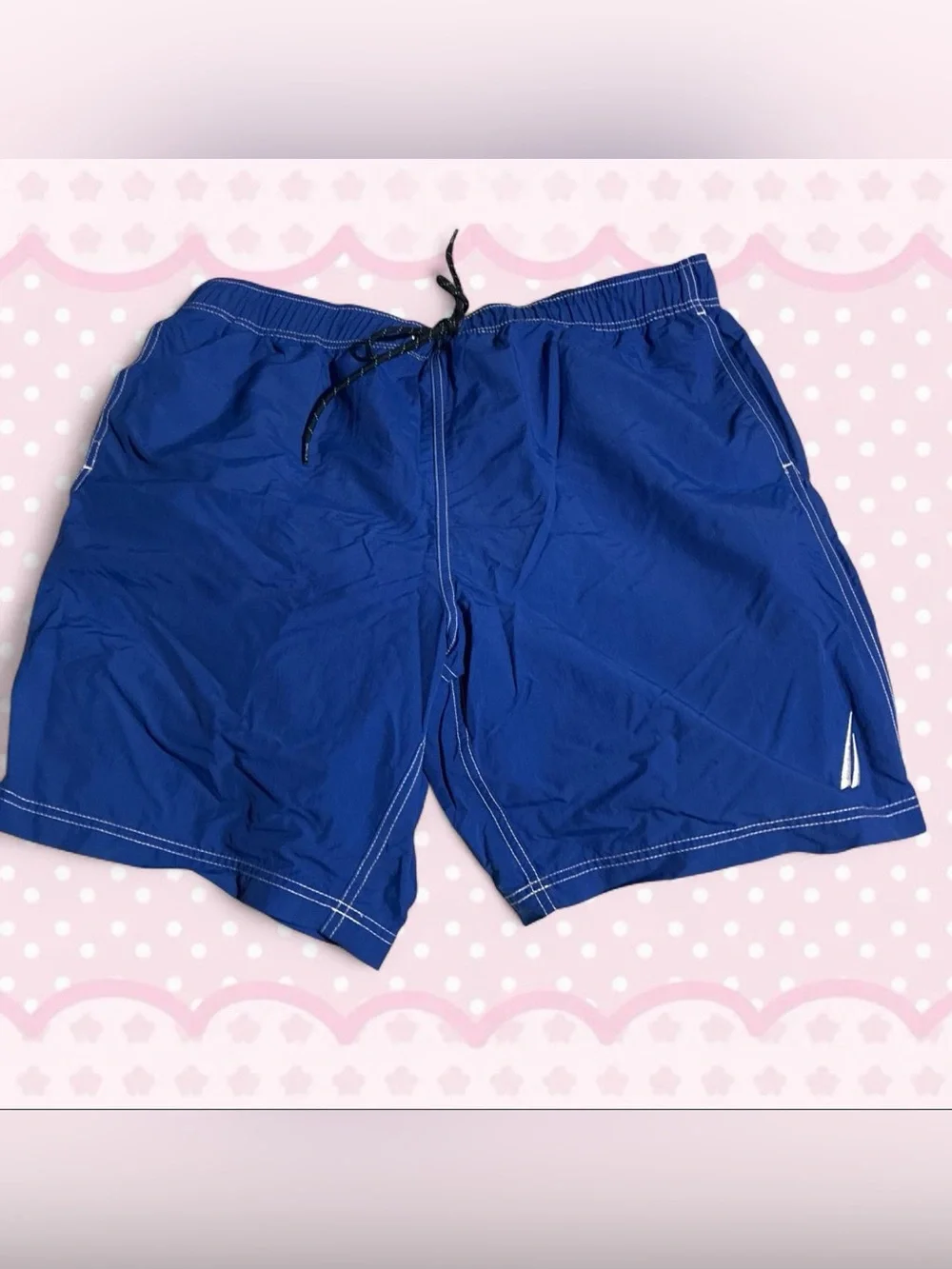 Nautica Blue Men's Swim Trunks with Contrast Stitching